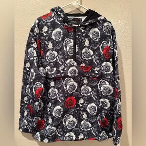 Rue21 Rose Anorak Rain Coat Windbreaker pull on 1/4 zip pockets lightweight sz L